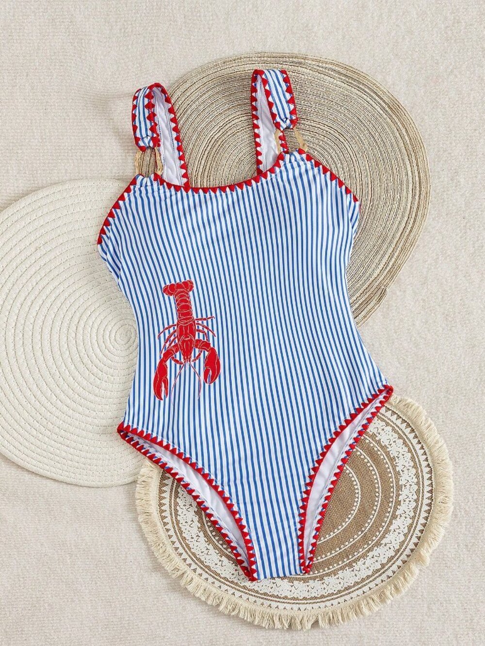 Blue And White Elegant Women's And Striped One Piece Swimsuit - Picture 6 of 8